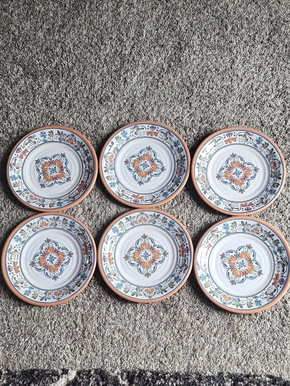 Pier 1 Hand-Painted Melamine Plate Set - White, Blue, Green & Orange